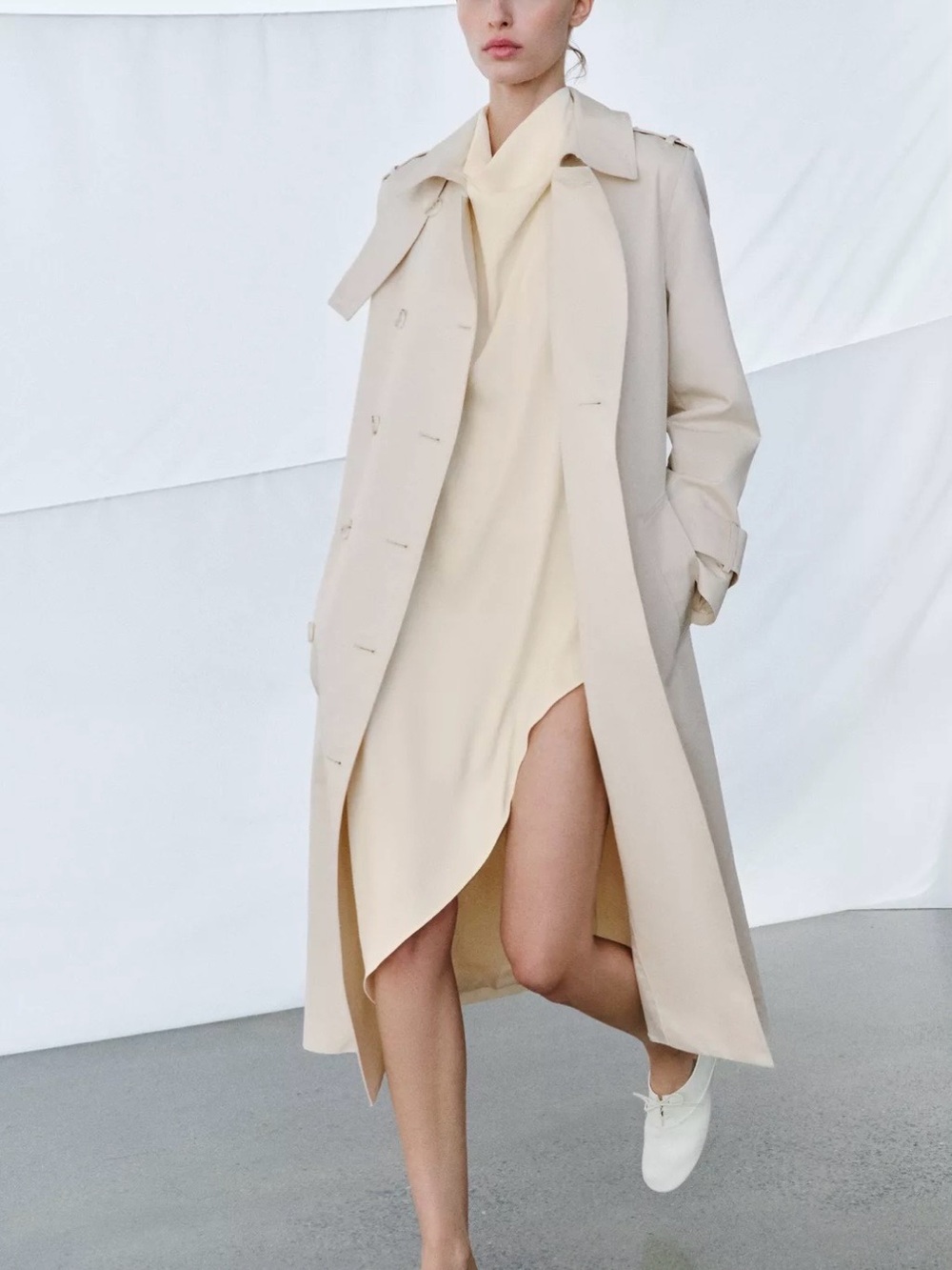 Zara Cream Beige Long Coat Cardigan